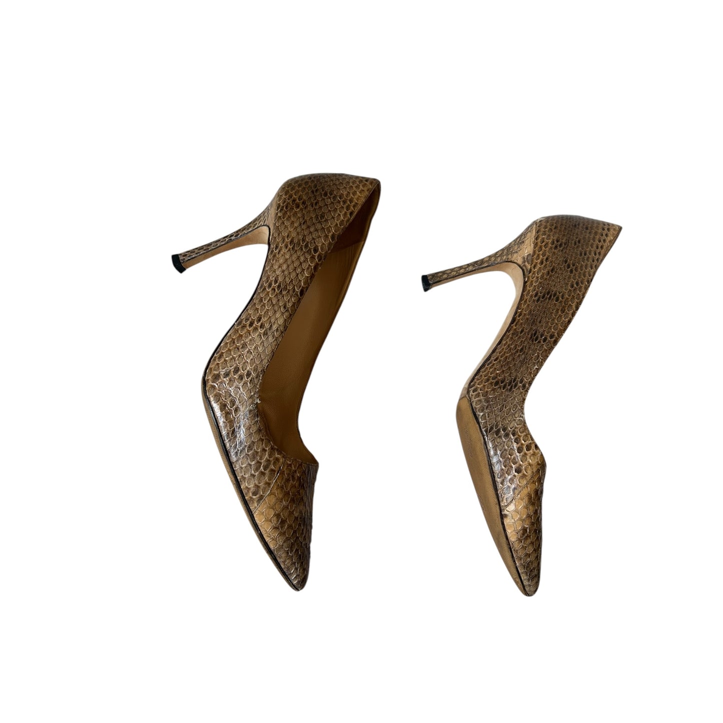 Vintage Manolo Blahnik snake skin brown beige pump heels / 37