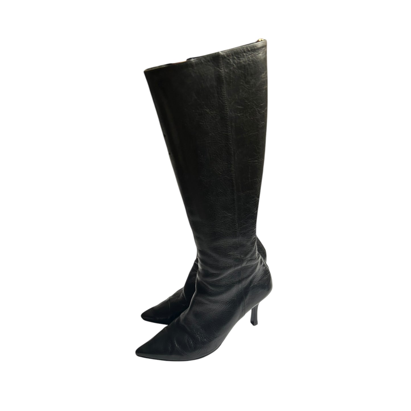 Vintage Jimmy Choo black leather knee high zip boots