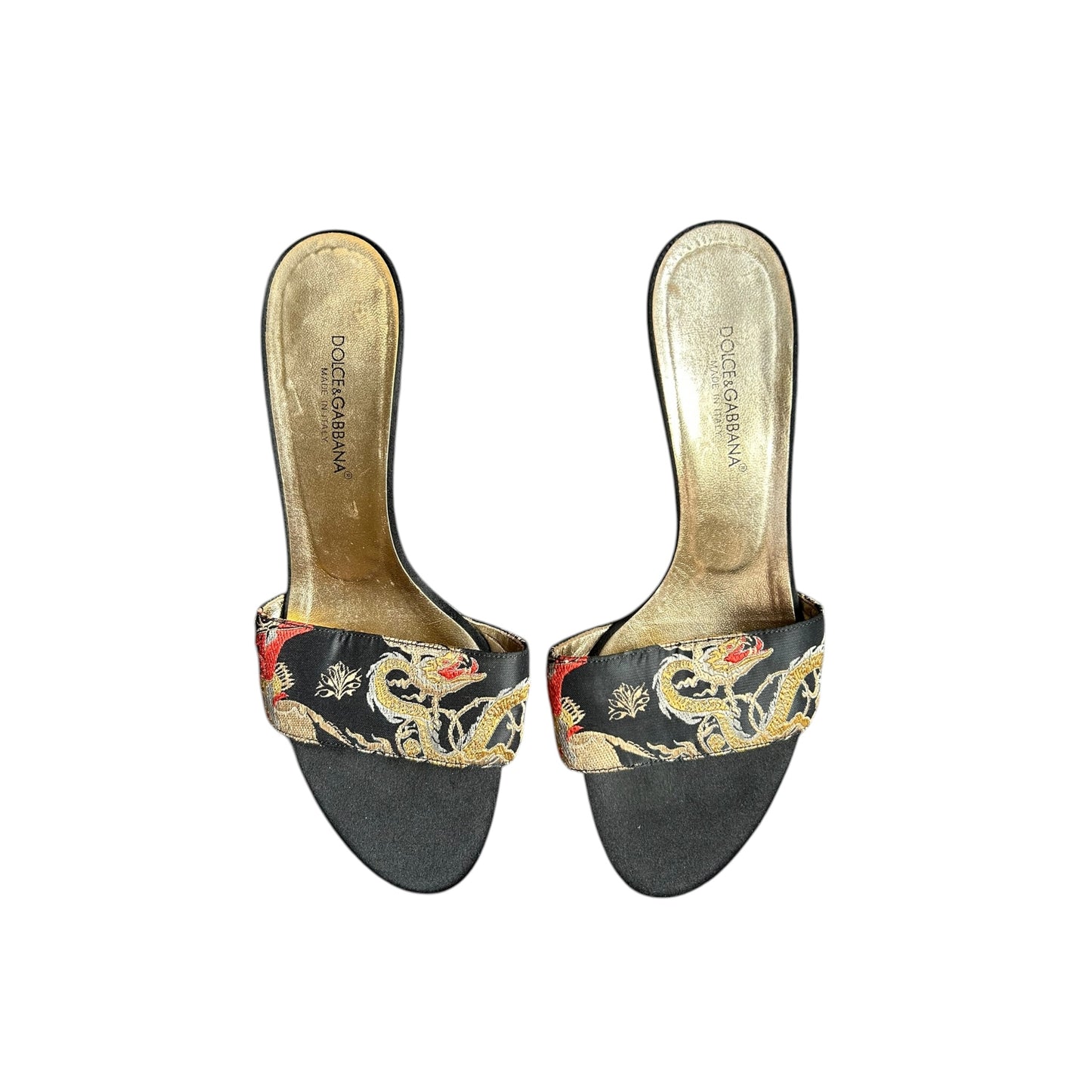 Vintage Dolce&Gabbana satin Chinese dragon embroidered design mule heels / 38.5