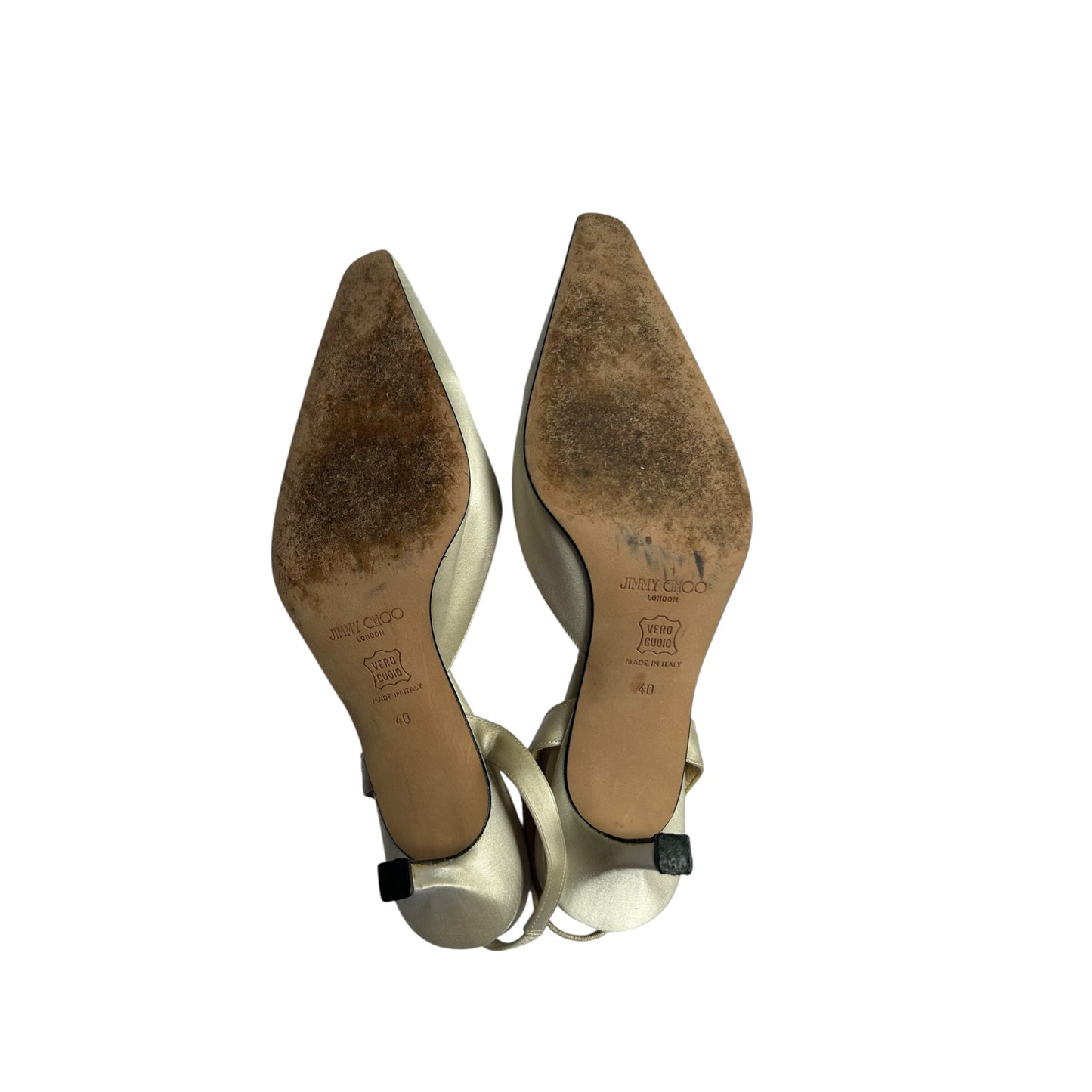 Vintage Jimmy Choo satin pearl sling back heels / 40