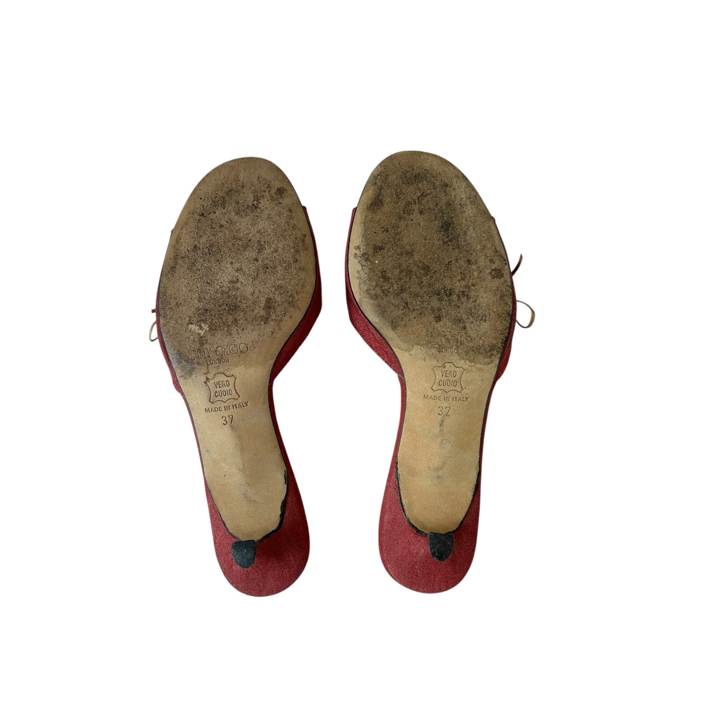 Vintage Jimmy Choo canvas fuchsia mule heels / 37