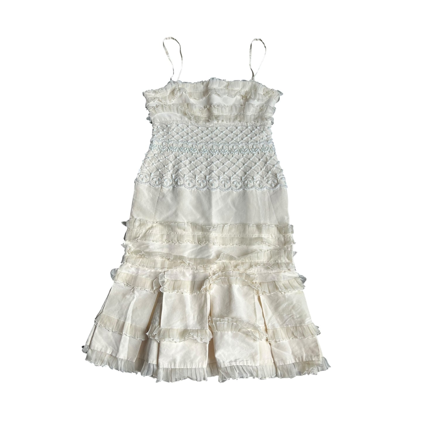 RENTAL ONLY-Christian Dior by John Galliano 2007 Bridal Ivory Silk Ruffle Dress – Beaded Corset Bodice
