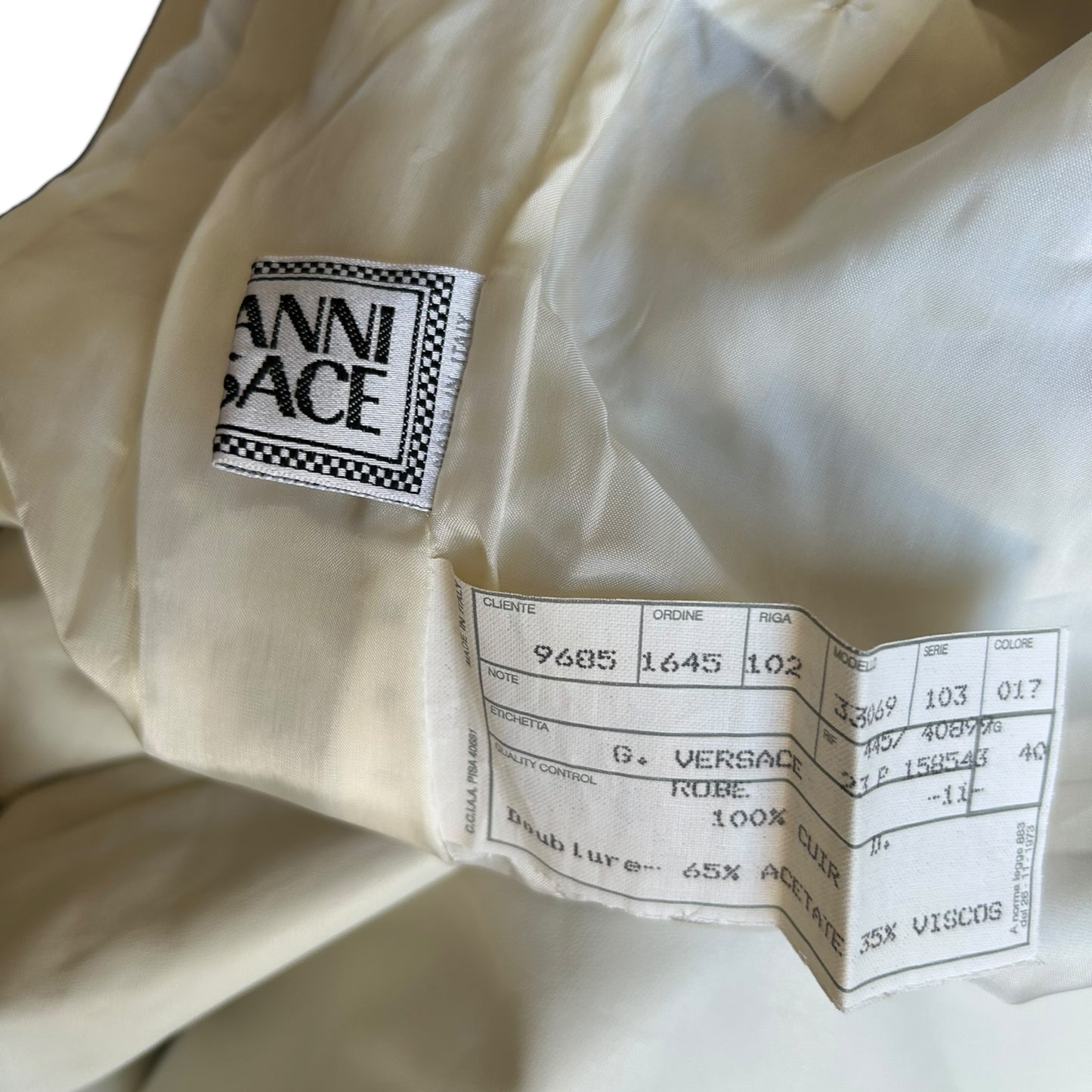 Gianni Versace Vintage 100% Leather Ivory Bodycon Dress with Gold Medusa Hardware NWT