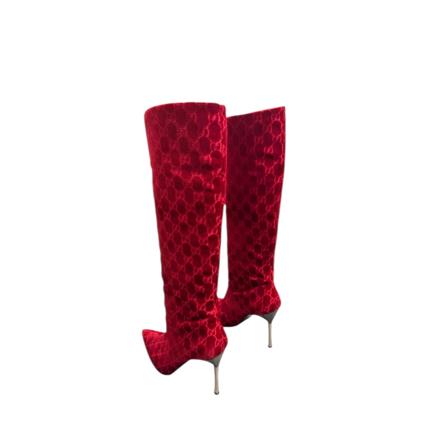 Gucci FW1997 By Tom Ford Red Velvet ‘GG’ Monogram Boots / 37