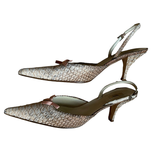 Vintage Prada python bow tie slingback heels