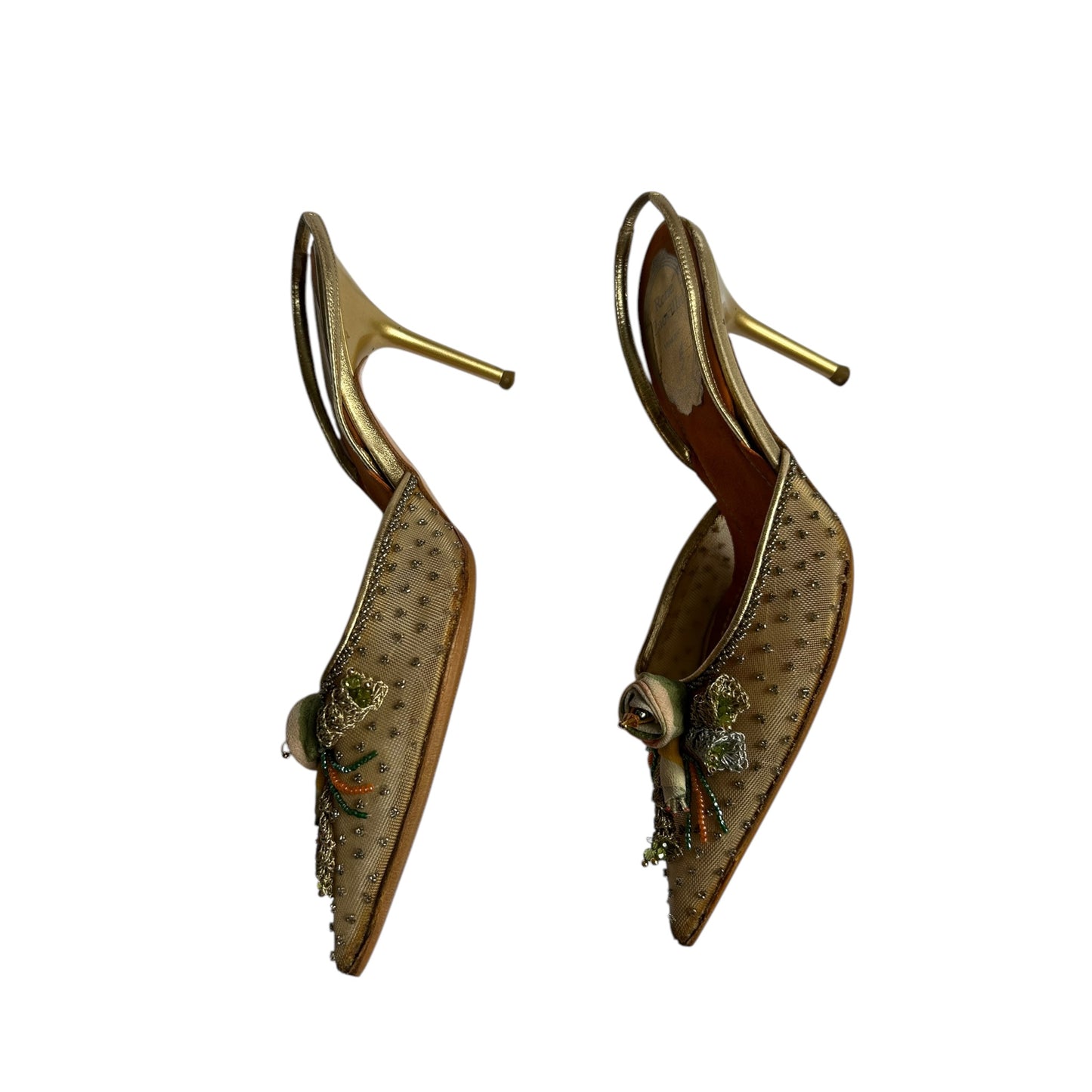 Vintage rare Rene Caovilla floral beaded slingback heels / 36