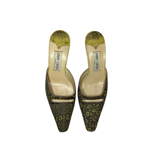 Vintage Jimmy Choo croc animal print mule heels / 37