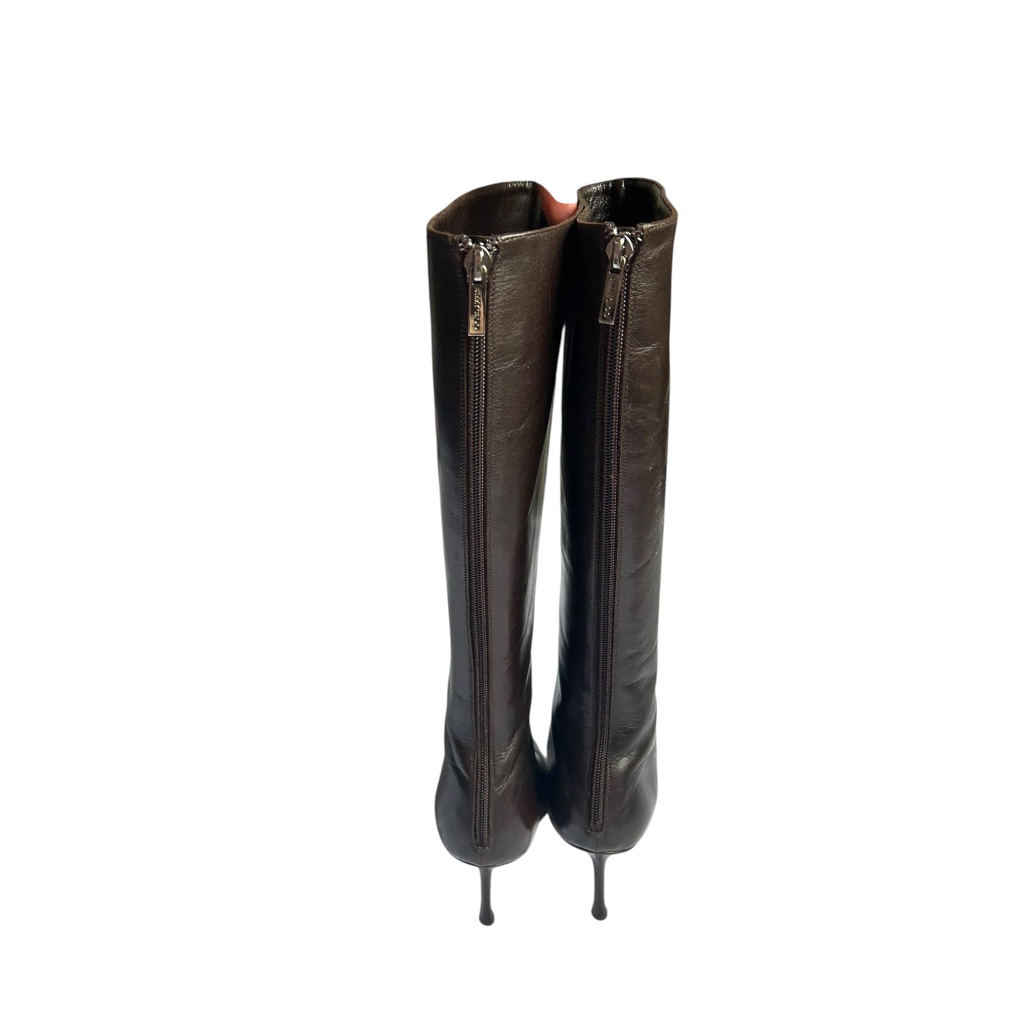 Vintage Jimmy Choo chocolate peony brown knee high boots as seen on Jennifer Aniston / 39