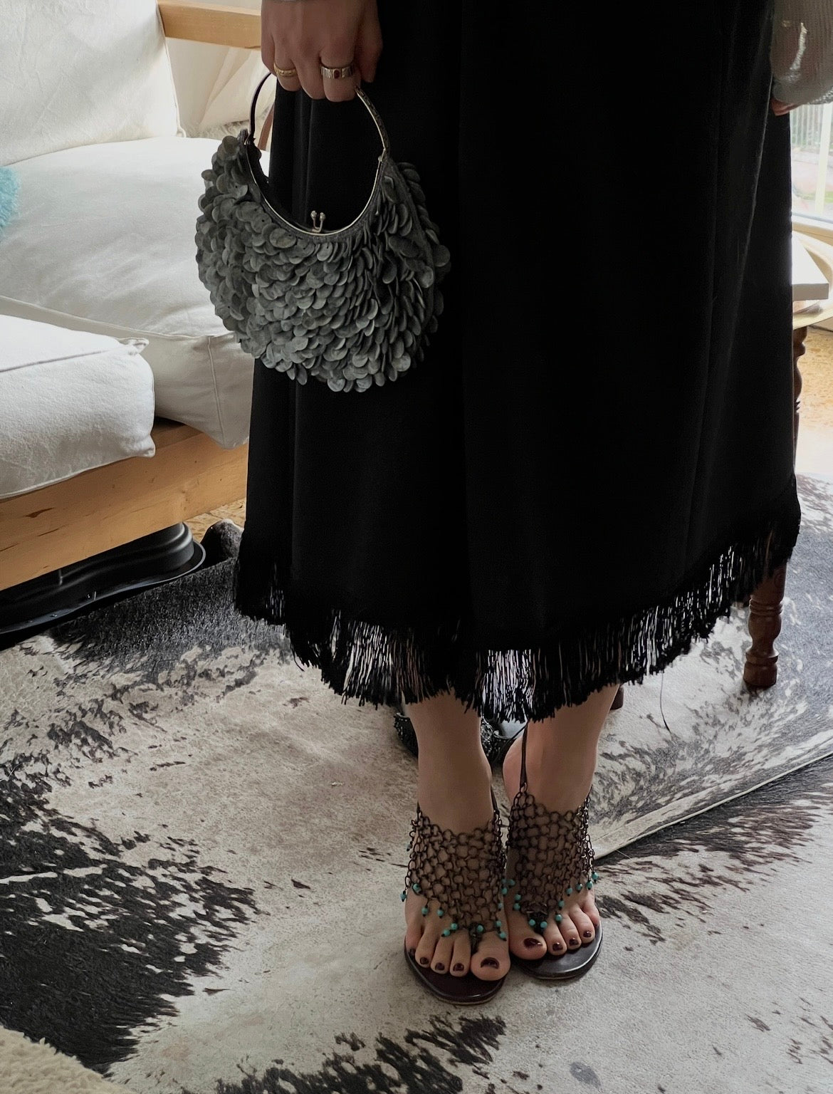 Vintage rare Jimmy Choo brown leather chain sandal heels / 38.5