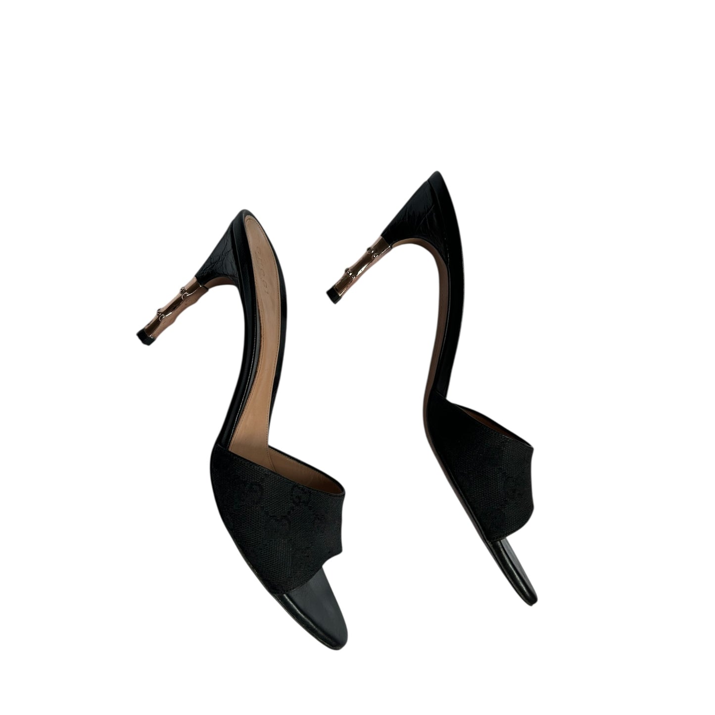 Vintage Gucci by Tom Ford black monogram canvas bamboo mule heels / 39