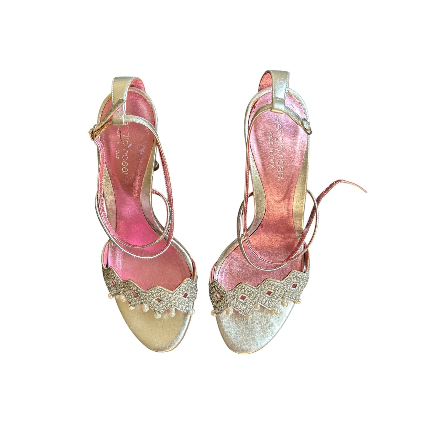Vintage rare Sergio Rossi metallic silver pearl sandals / 37