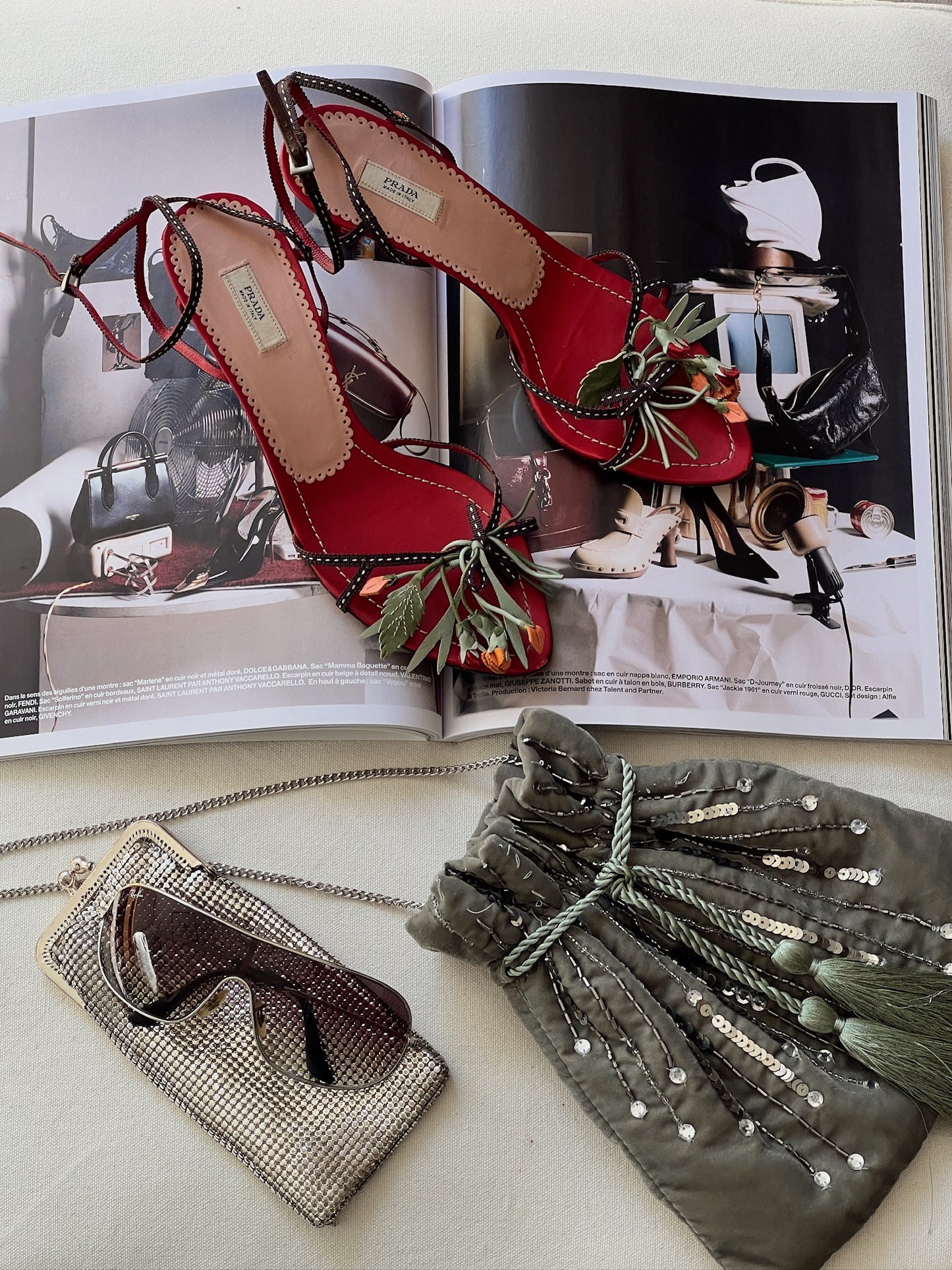 Vintage Prada floral appliqué red sandal heels / 37