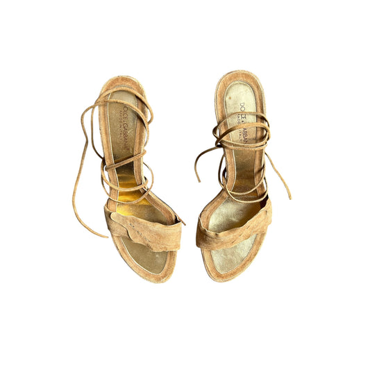 Vintage Dolce&Gabbana wrap around suede brown heels / 39