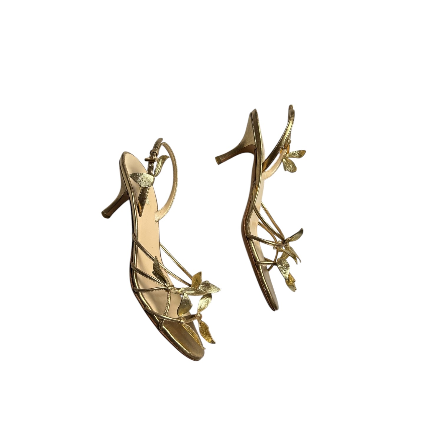 Vintage Prada floral golden sandal heels / 37.5