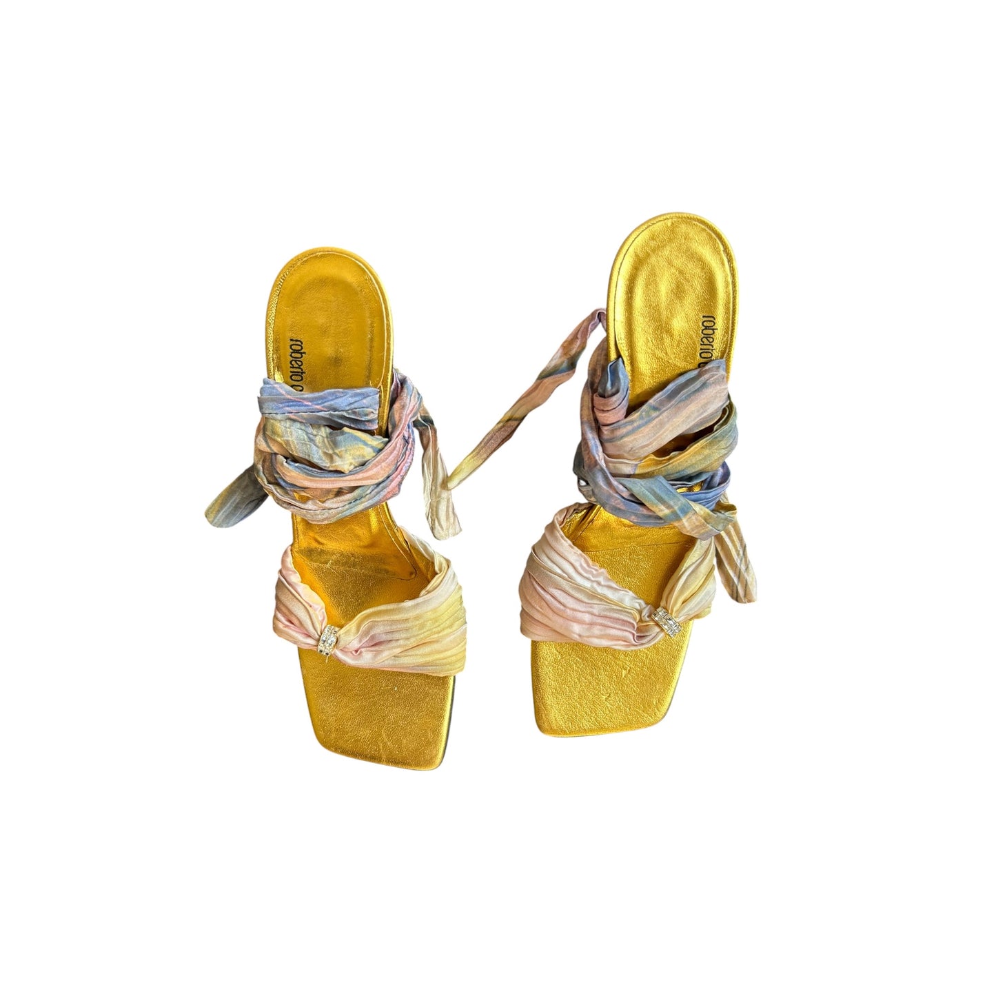 Vintage Roberto Cavalli multicolored wrap around crystal sandals / 38