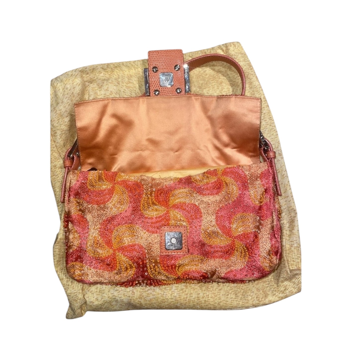 Vintage Fendi Baguette Beaded Swirl Bag | Rare Pink & Orange Shoulder Bag