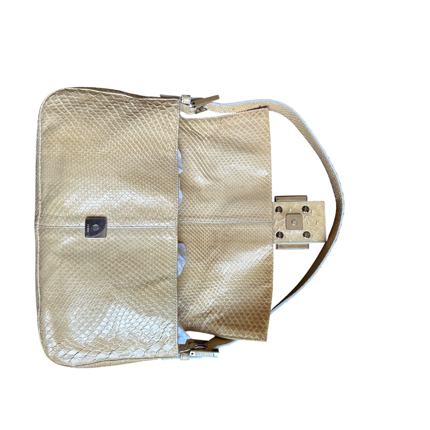 Vintage Fendi Baguette Bag Beige Python Snakeskin Leather Shoulder Handbag Rare