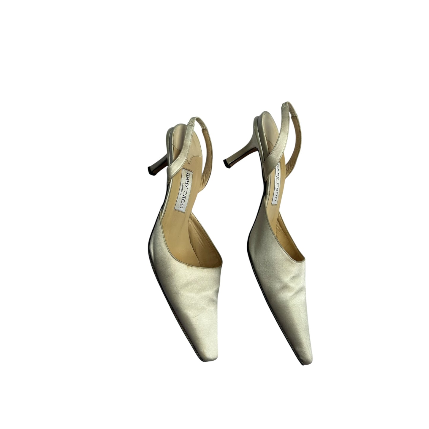 Vintage Jimmy Choo satin pearl sling back heels / 40