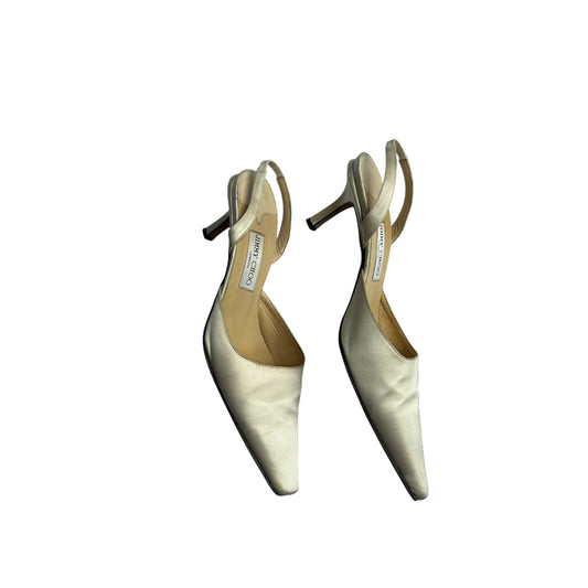 Vintage Jimmy Choo satin pearl sling back heels / 40