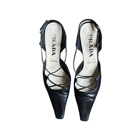 Vintage Prada black leather heels as seen on CBK / 36.5