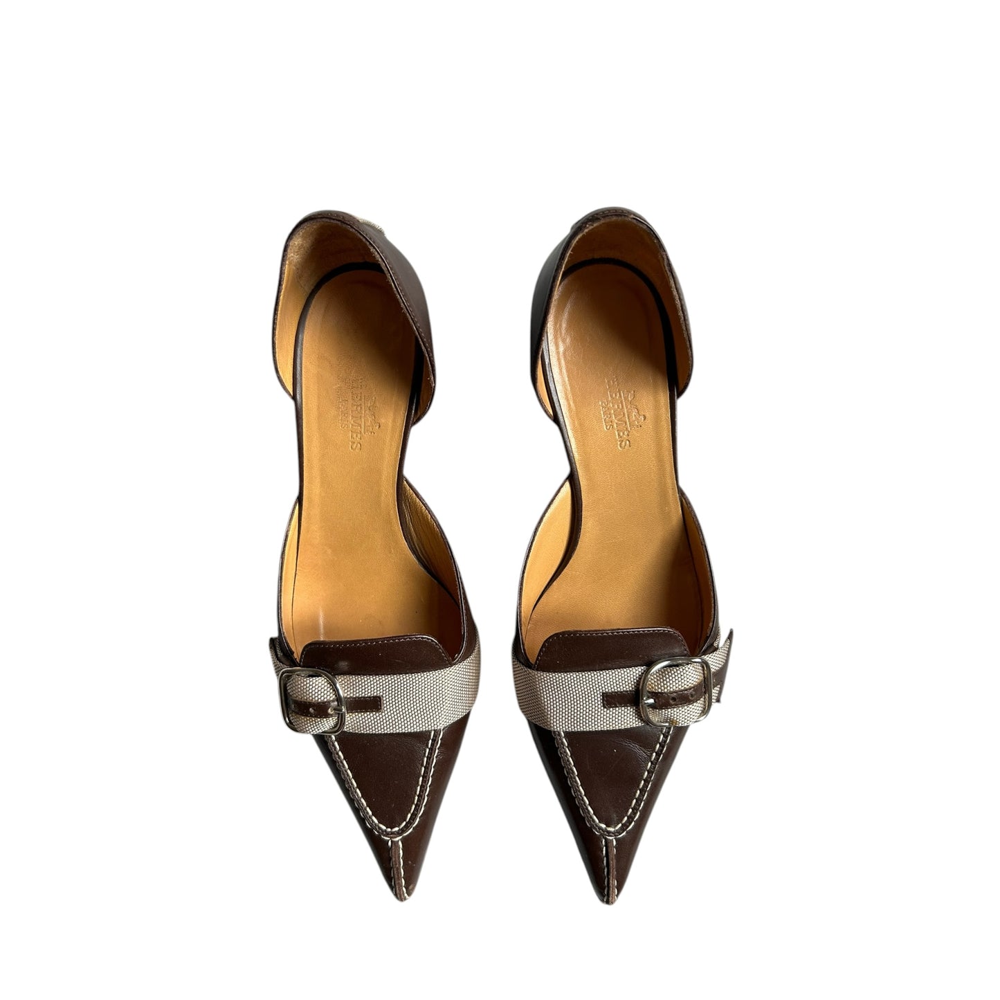 Vintage rare Hermes brown leather kitten heels / 36.5