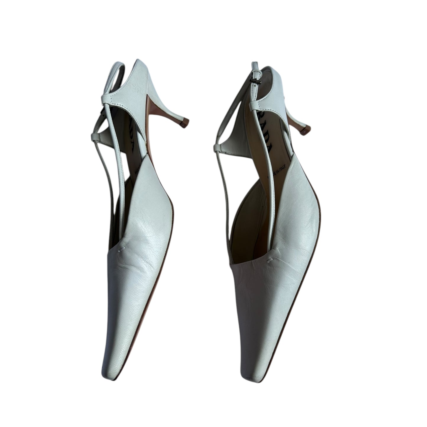 Vintage Prada white square toe sling back heels / 36.5