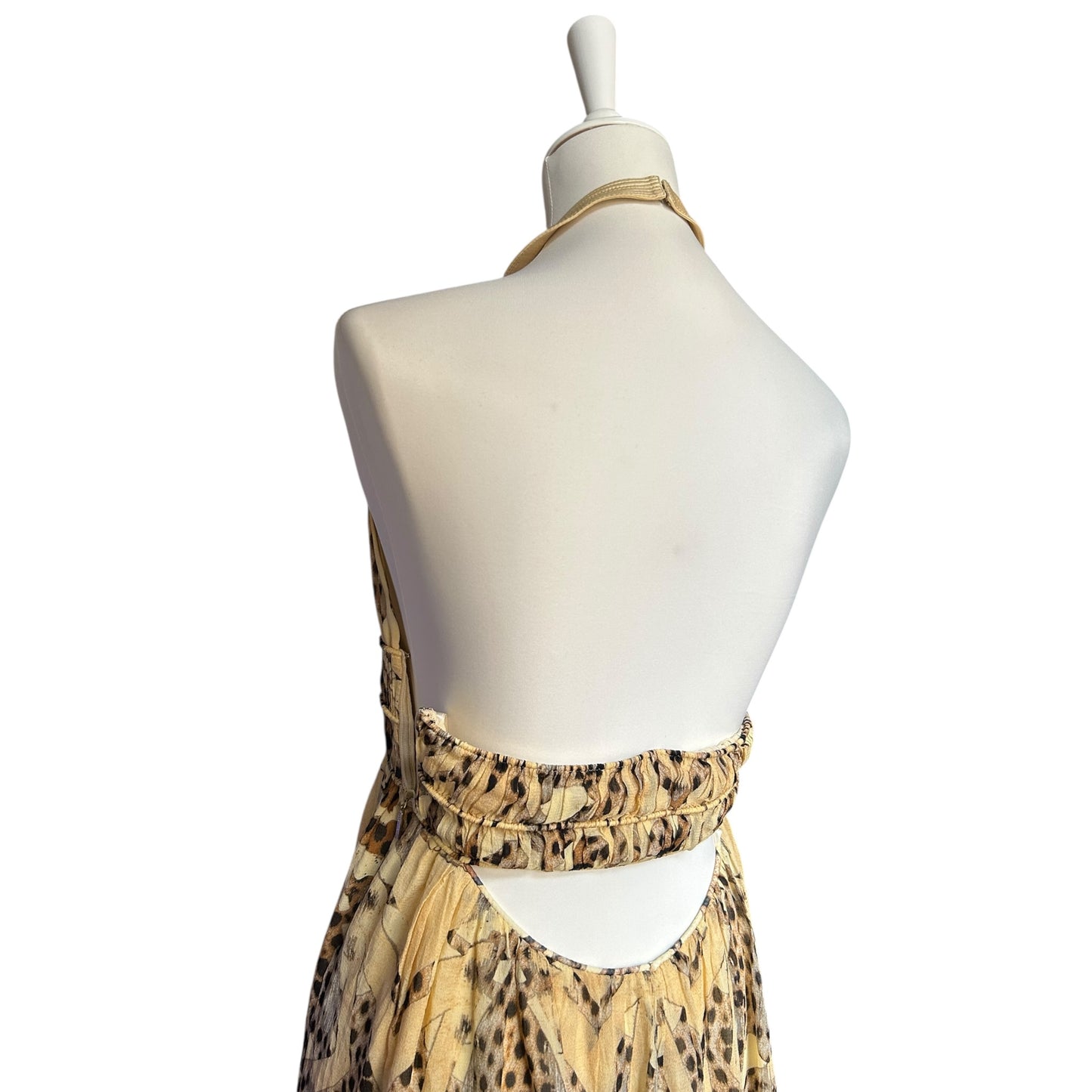 Roberto Cavalli Silk Halter Dress – Backless Animal Print Cut-Out Dress
