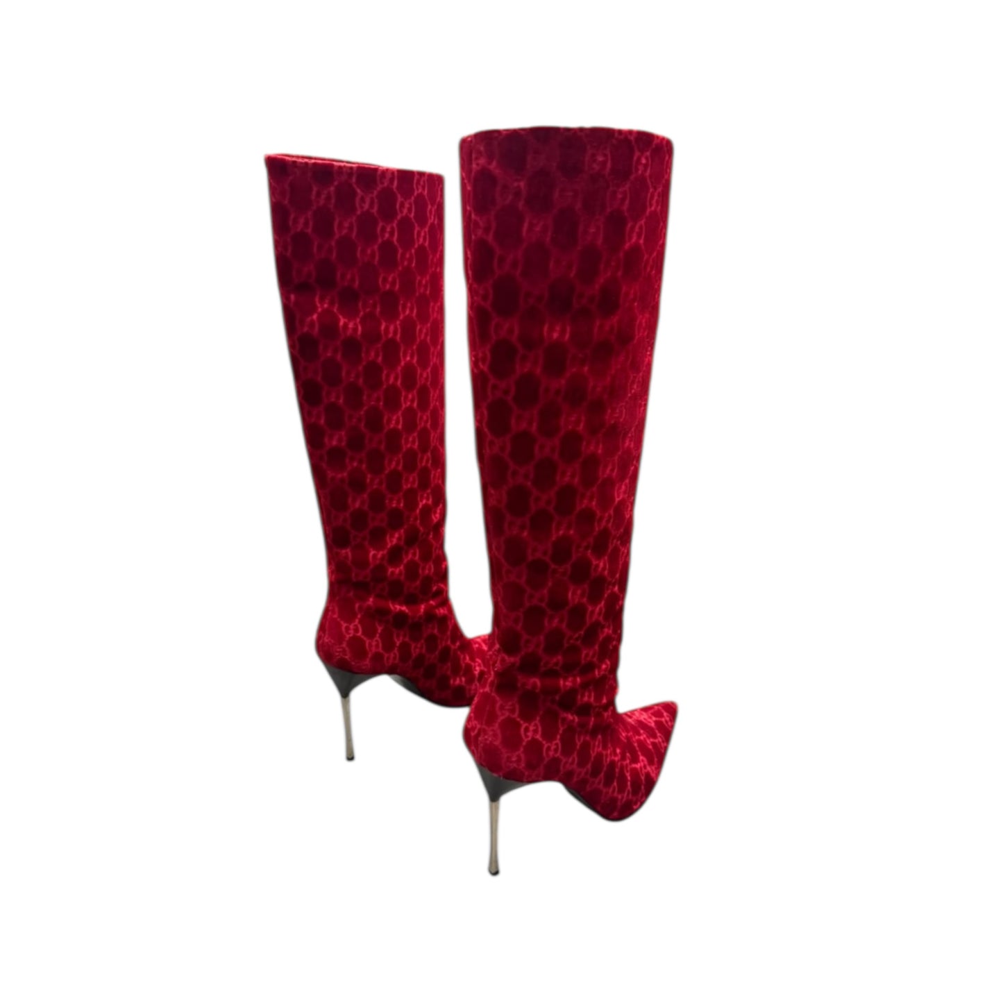 Gucci FW1997 By Tom Ford Red Velvet ‘GG’ Monogram Boots / 37