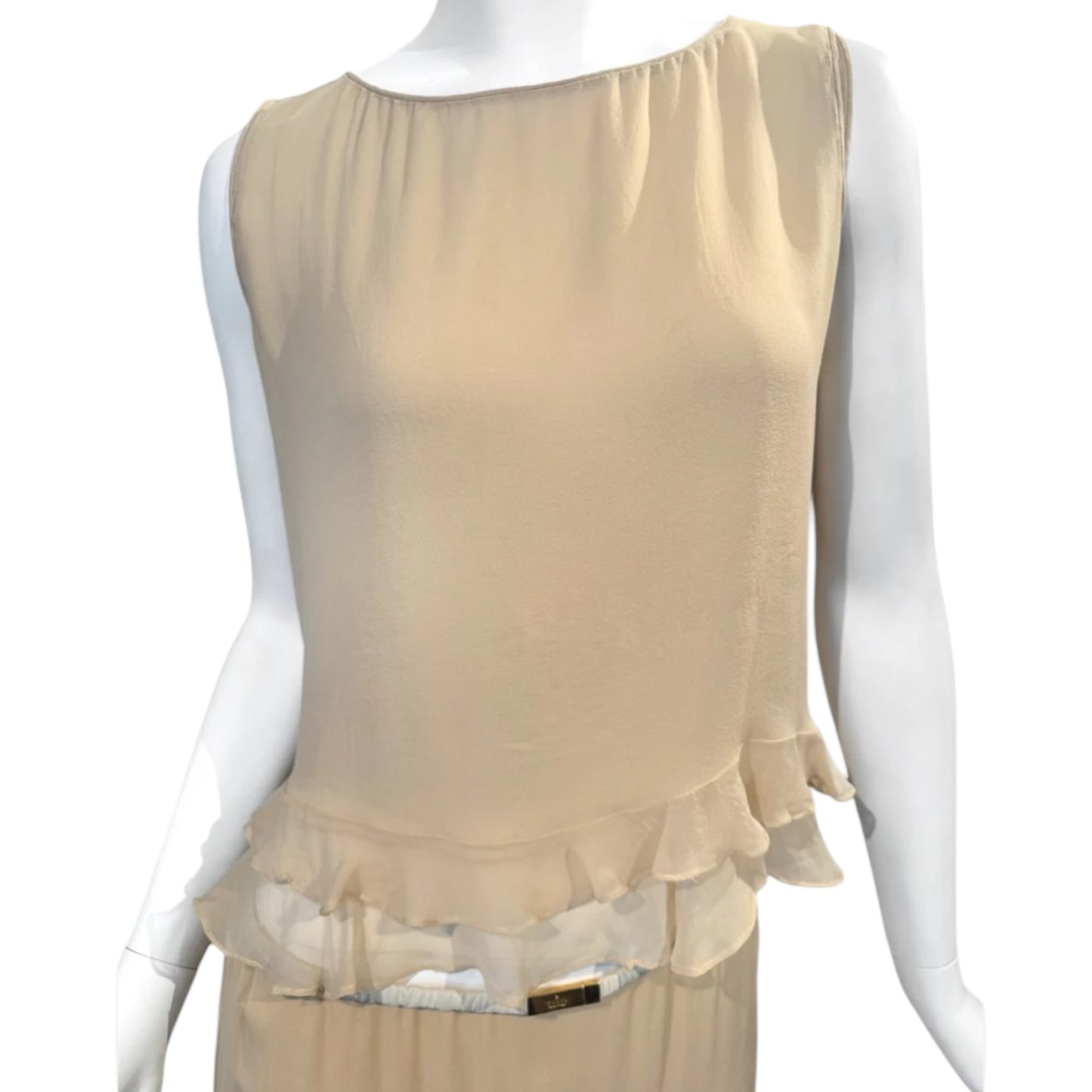 Gucci SS1999 RUNWAY  By Tom Ford Beige Silk Feathers Trim 2 piece Set