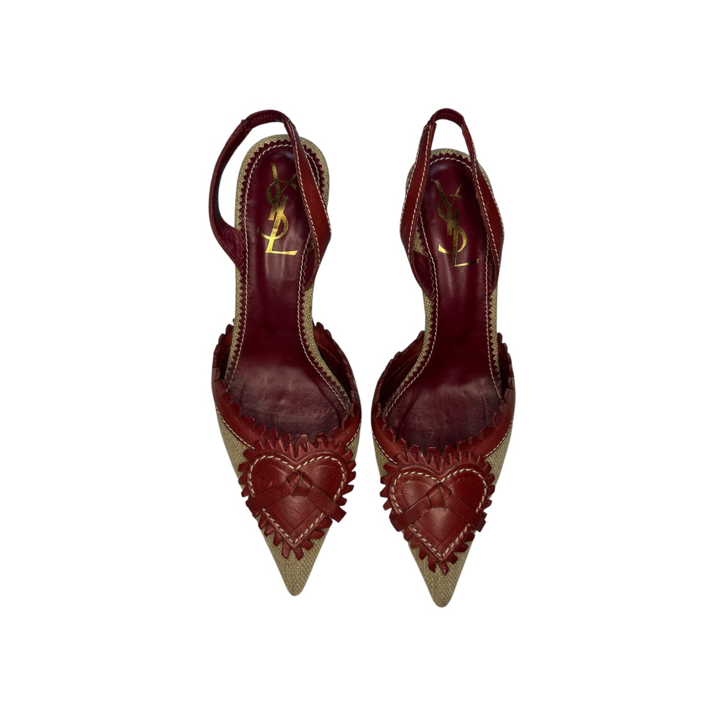 Vintage YSL iconic canvas heart sling back heels / 37