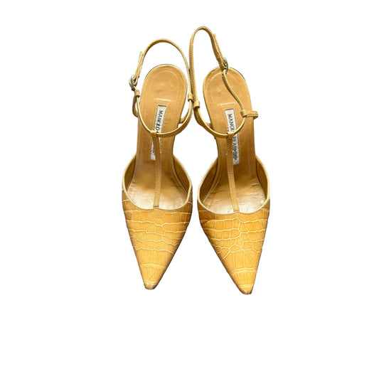 Vintage Manolo Blahnik croc tan sling back strap heels/ 37
