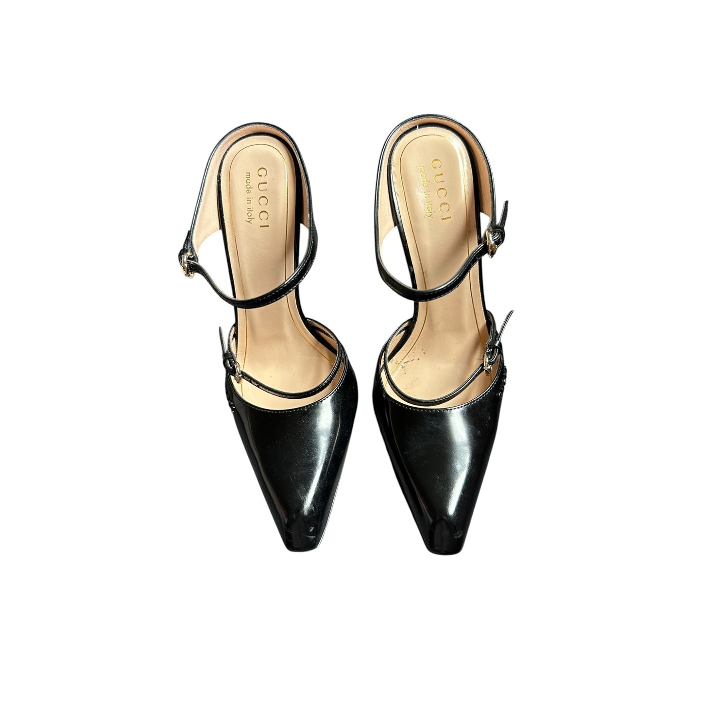 Vintage rare Gucci black leather plastic wedge / 36