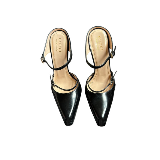 Vintage rare Gucci black leather plastic wedge / 36