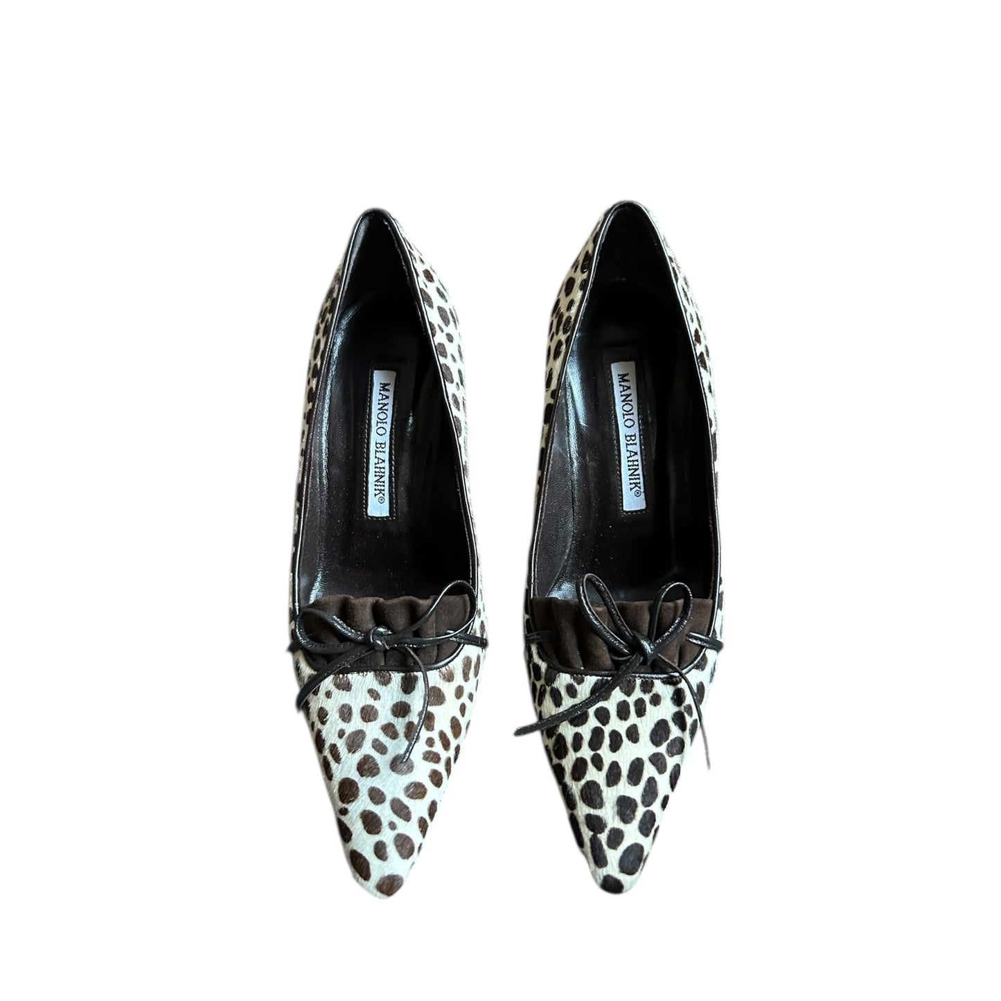 Vintage Manolo Blahnik pony hair animal print bow tie heels / 34.5
