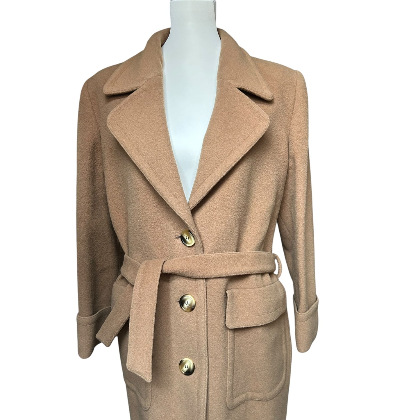 Vintage Valentino Camel Wool Coat – Belted Tailored maxi Coat Classic Italian Luxury Outerwear – Made in Italy