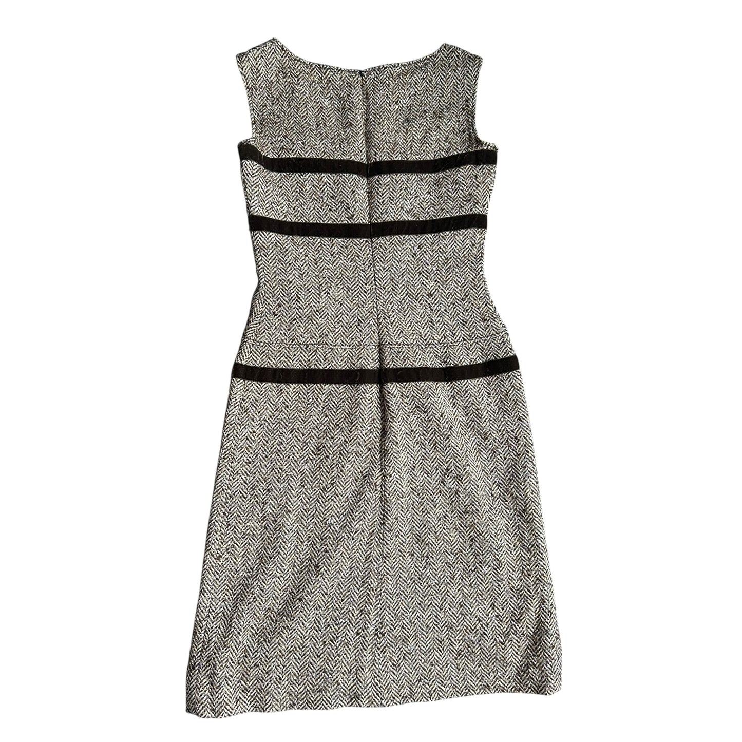 RENTAL ONLY Vintage Valentino 2005 Tweed Dress – Sleeveless A-Line Wool Blend Midi with Black Velvet Trim – Designer Archive Piece