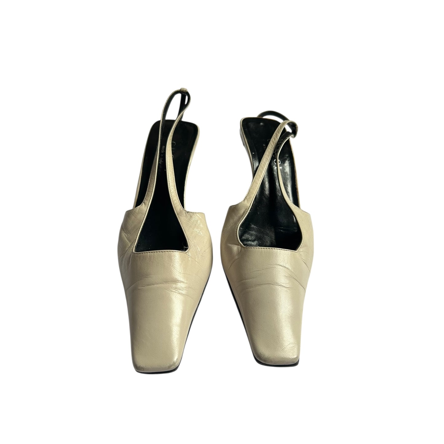 Vintage Gucci FW 1998 G crystal logo cream heels / 36