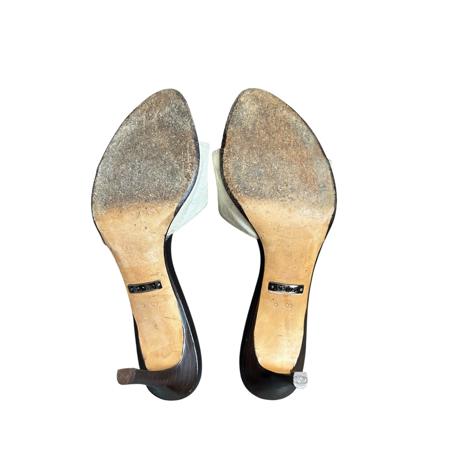 Vintage Gucci monogram cream GG logo canvas mules / 40