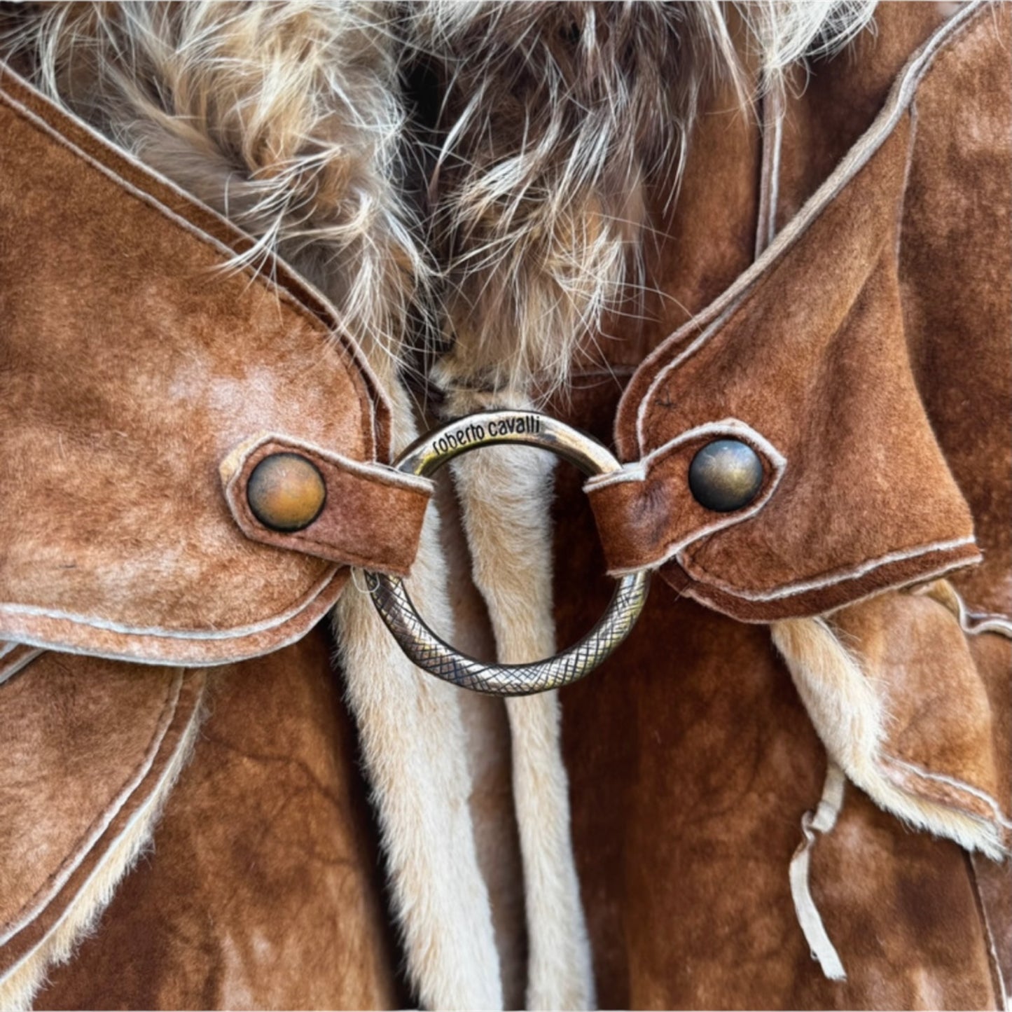 Vintage 90s Roberto Cavalli camel skin faux fur coat
