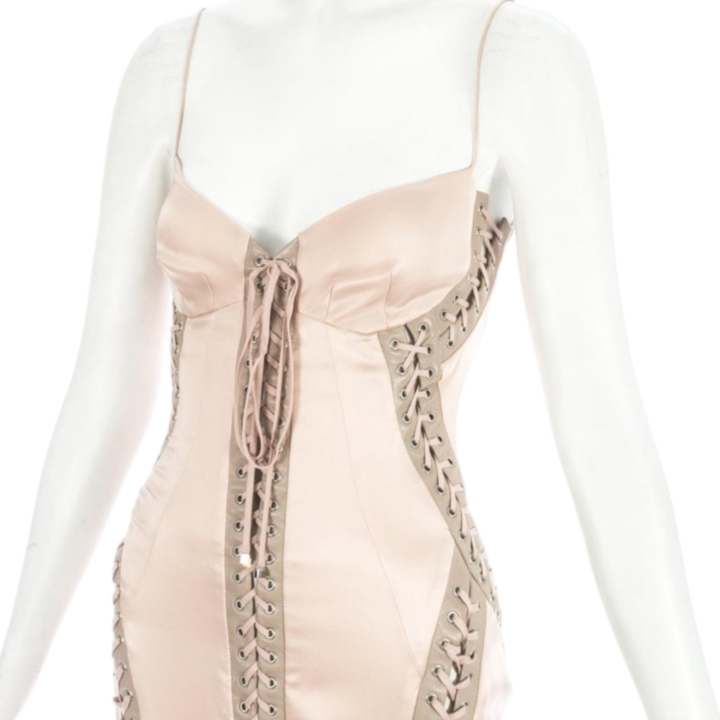 Dolce & Gabbana pink silk and leather lace up evening dress, S/S 2003
