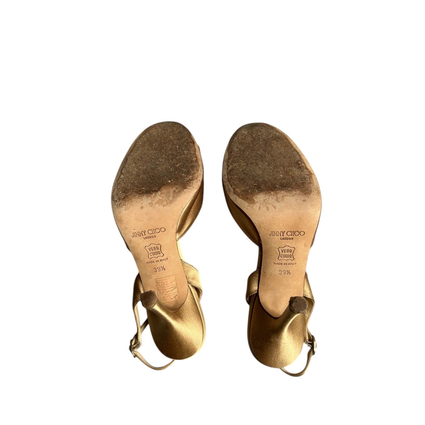 Vintage Jimmy Choo satin metallic champagne gold sandal heels / 39.5