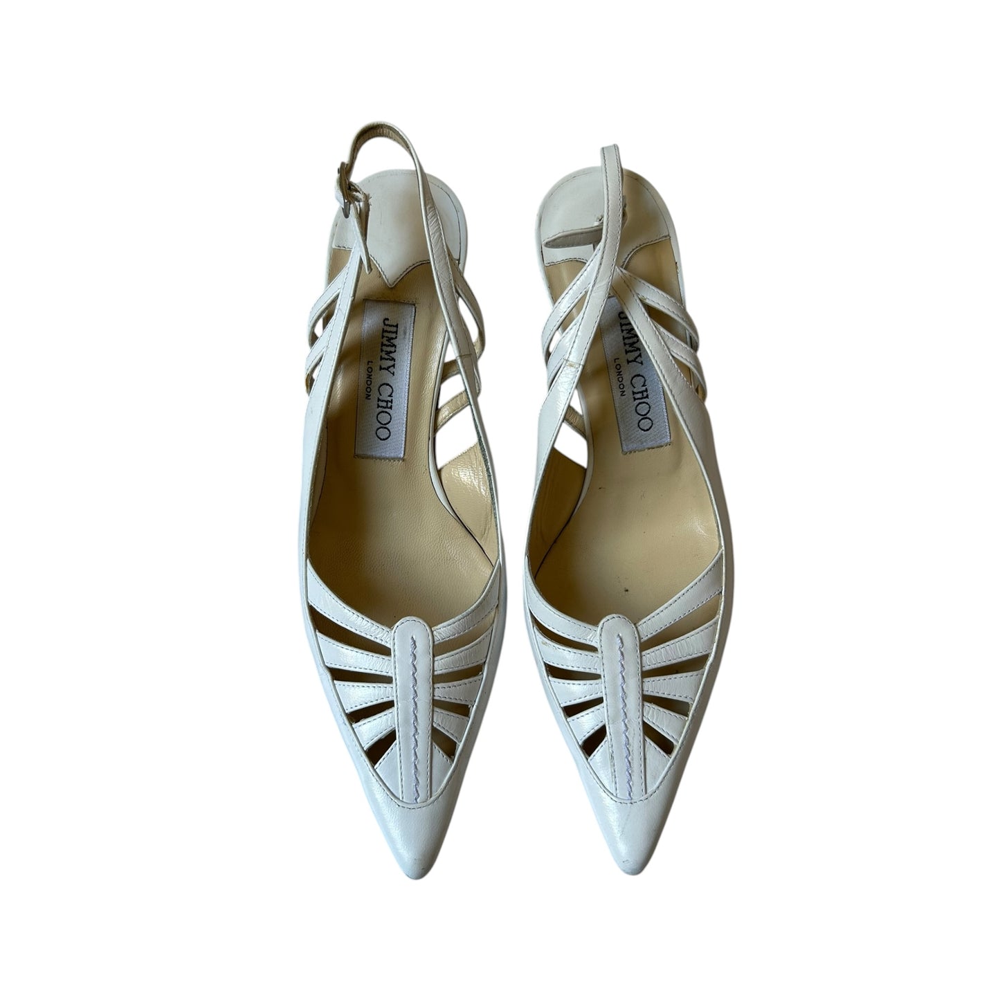 Vintage Jimmy Choo white leather butterfly slingback heels / 36