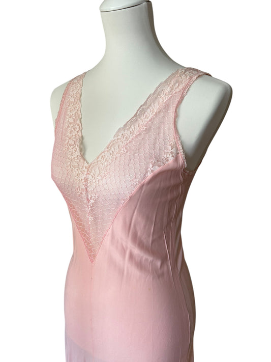 Vintage pink lace slip midi dress / S