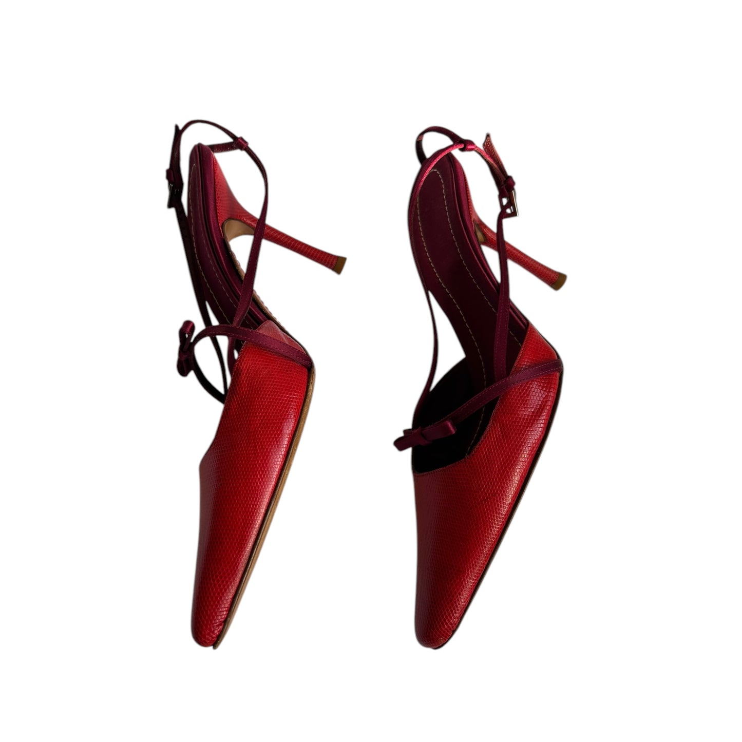 Vintage Valentino bow tie red sling back heels / 37