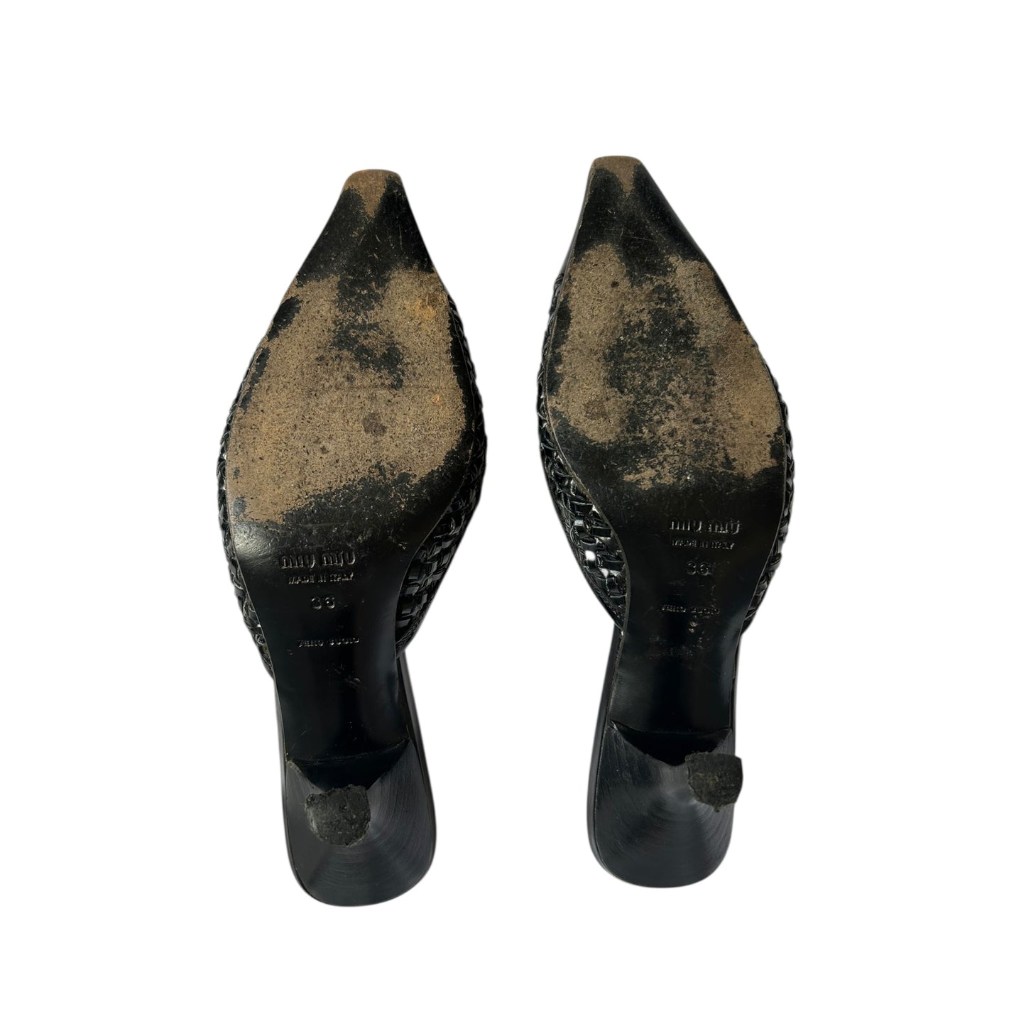 Vintage Miu Miu bow tie black leather mule heels / 36