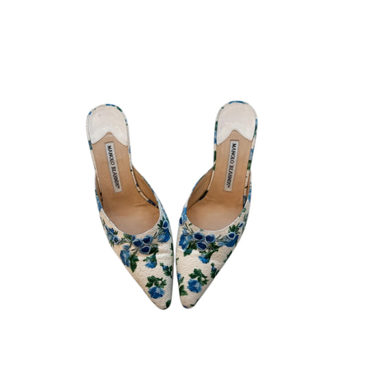 Vintage Manolo Blahnik floral mule heels / 37.5