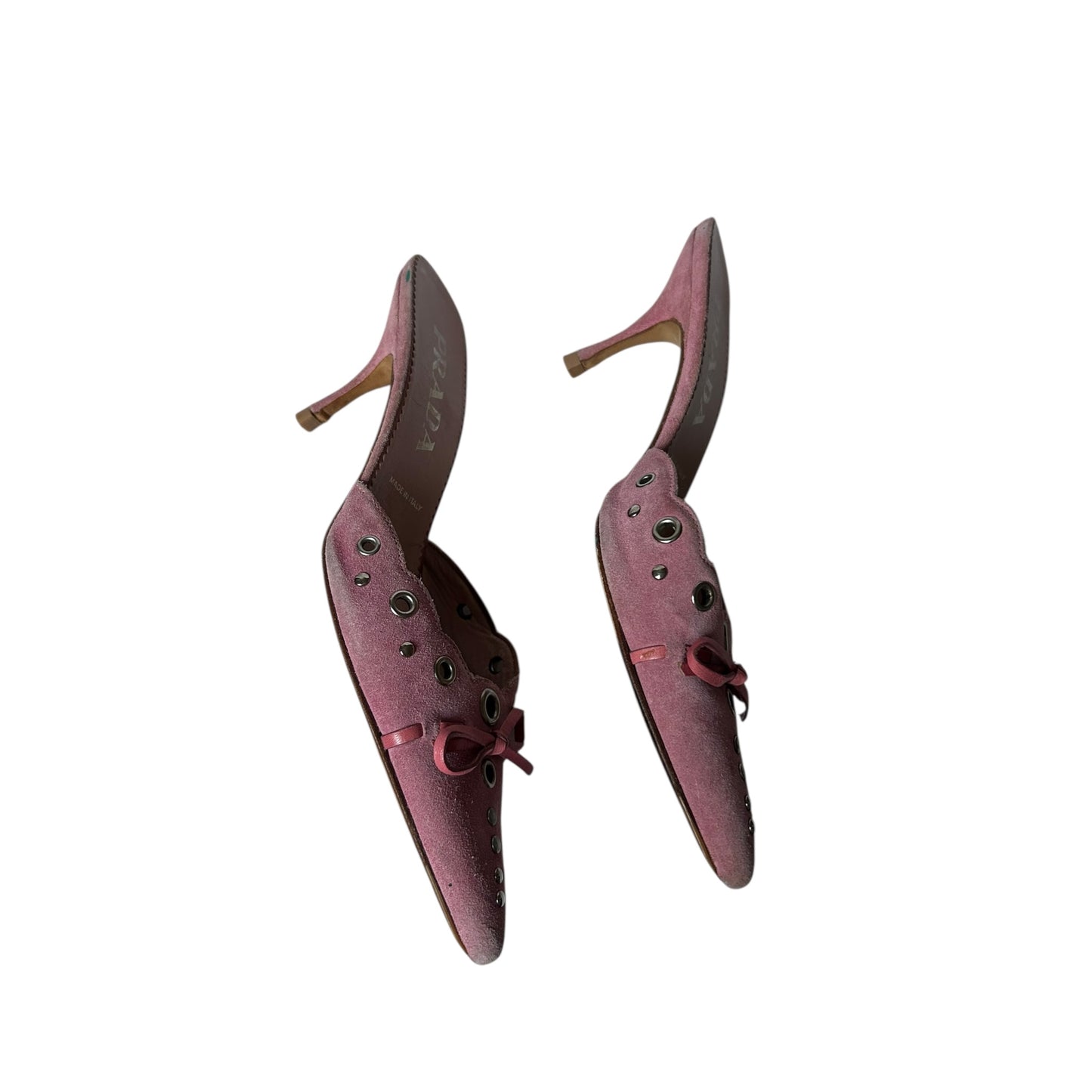 Vintage Prada pink eyelet mule heels / 35.5