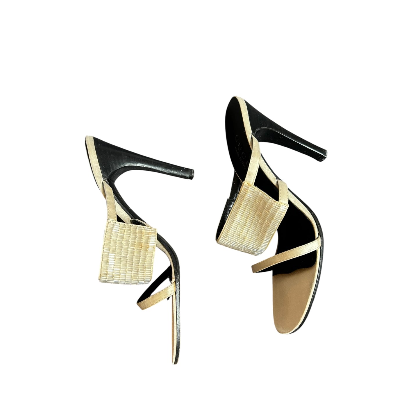 Vintage rare Gucci white sequined sandal heels / 38