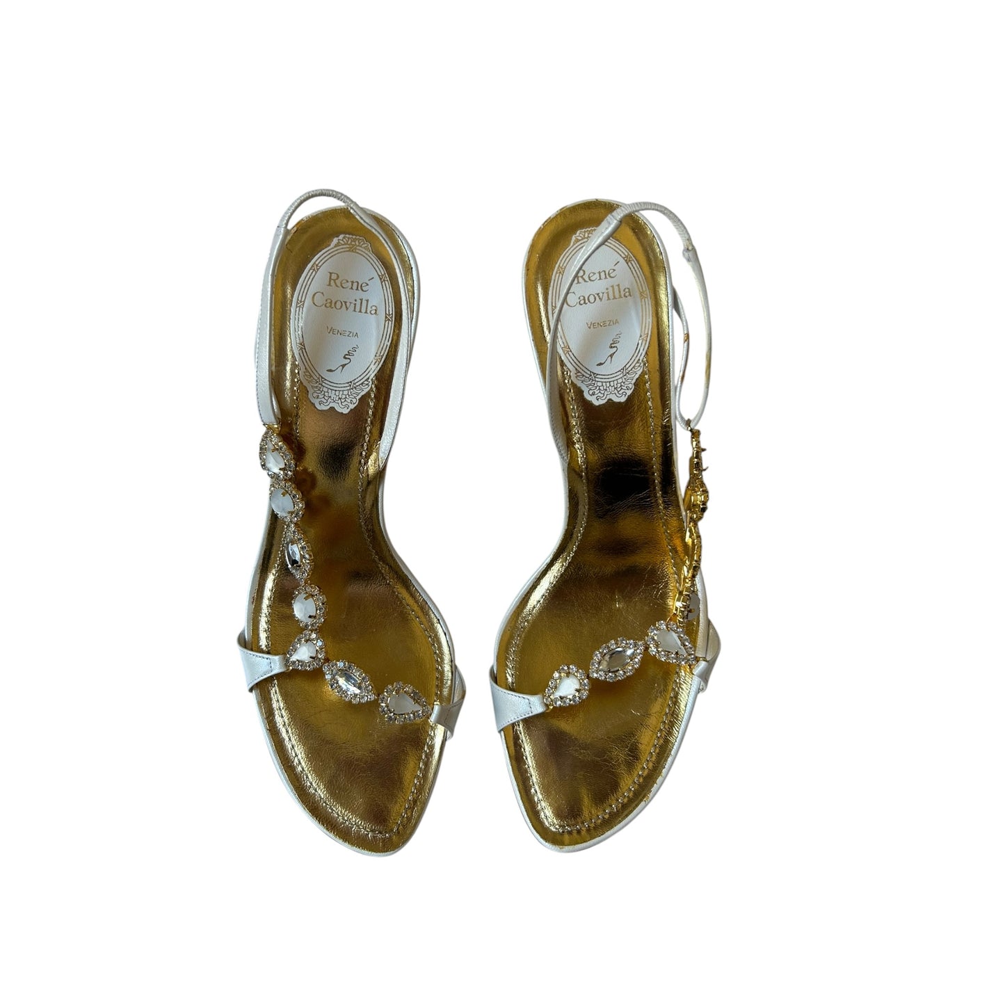 Vintage Rene Caovilla crystal white embellished sandal heels / 38.5