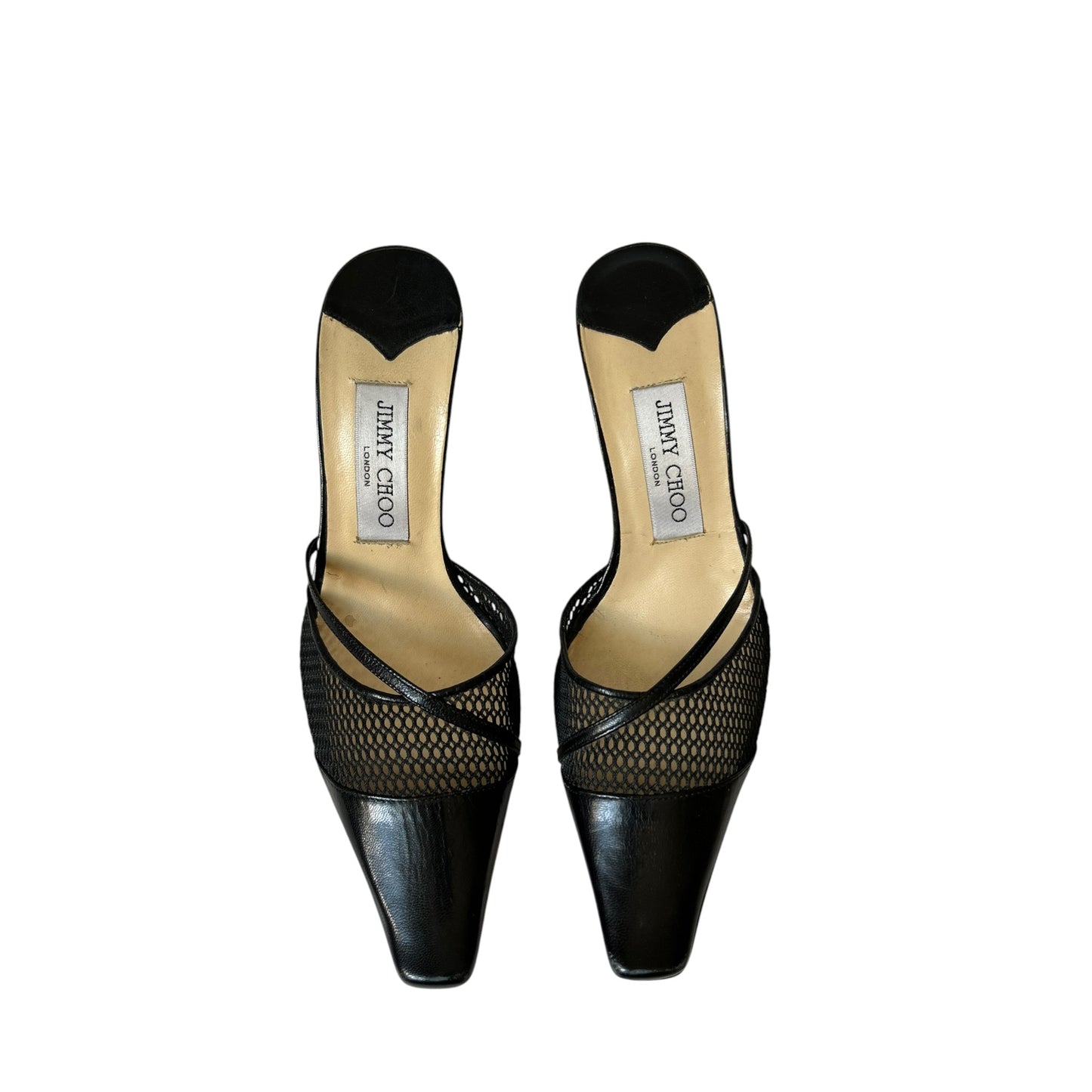 Vintage Jimmy Choo black leather mesh mules / 36.5